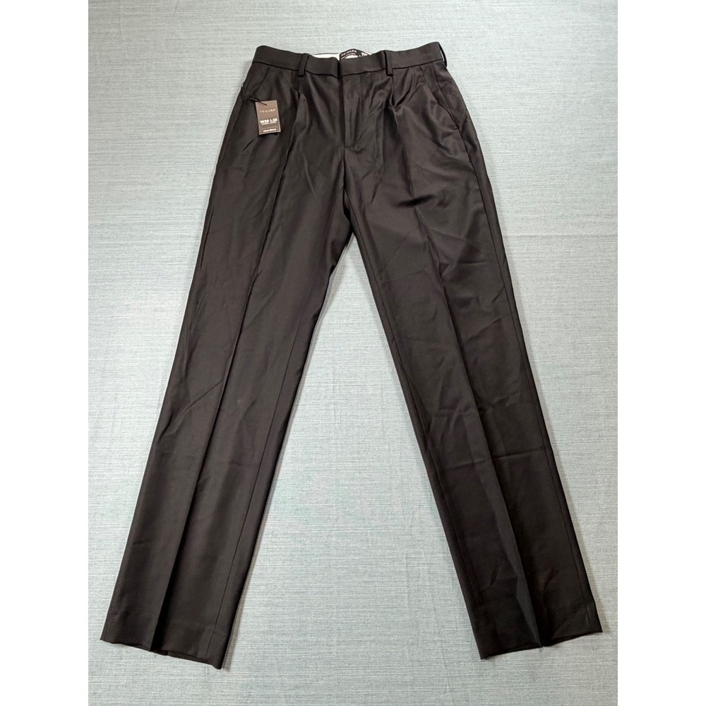 Primark Mens Black Pleated Dress Pants Wool Blend Stretch W30 L32 NWT